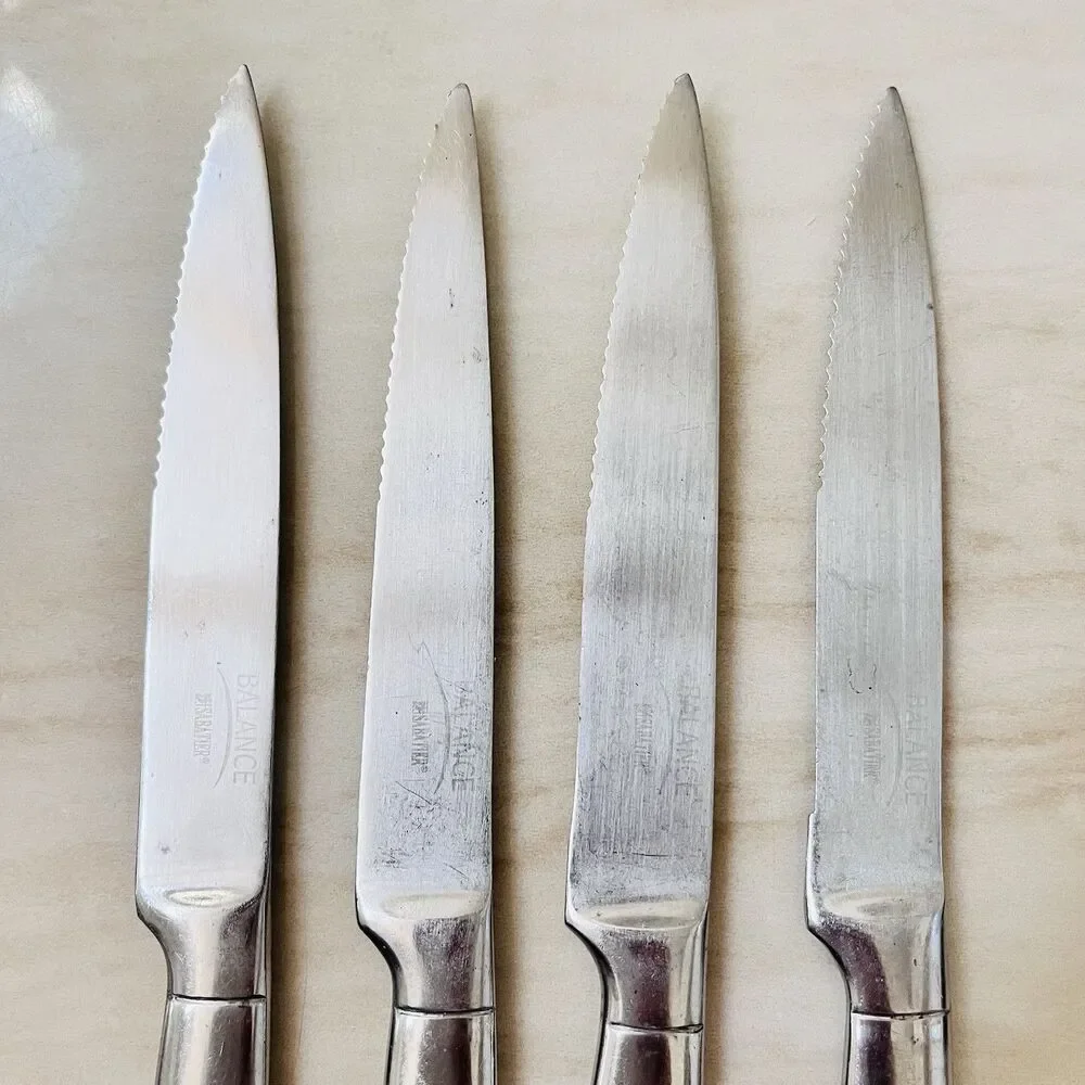 4pc Sabatier Balance Stainless Steak Knife 8 3/4” Flatware 4 1/2” Serrated Blade